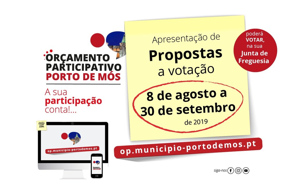  Orçamento Participativo 2019 de Porto de Mós com propostas a votação de 8 de agosto a 30 de sete...