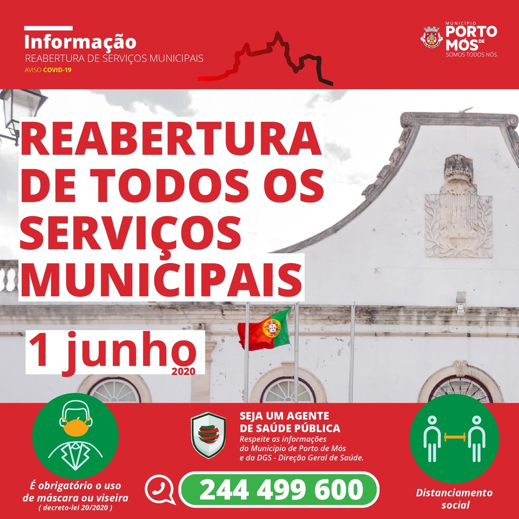 Reabertura de todos os Serviços Municipais, dia 1 de junho