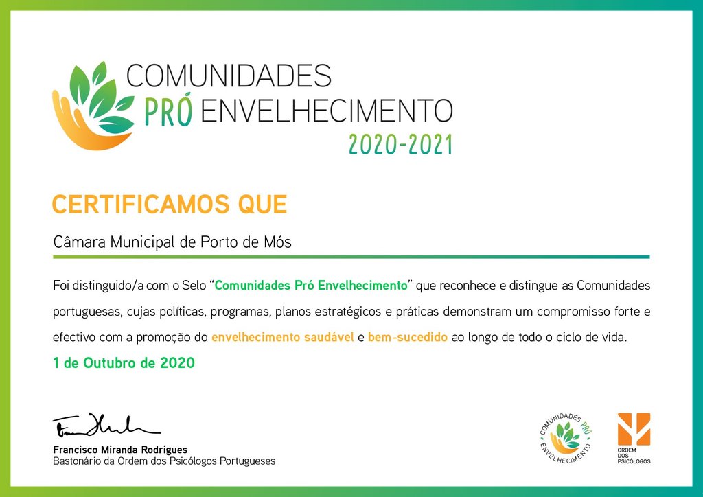 Porto de Mós recebe selo "Comunidades Pró-Envelhecimento"
