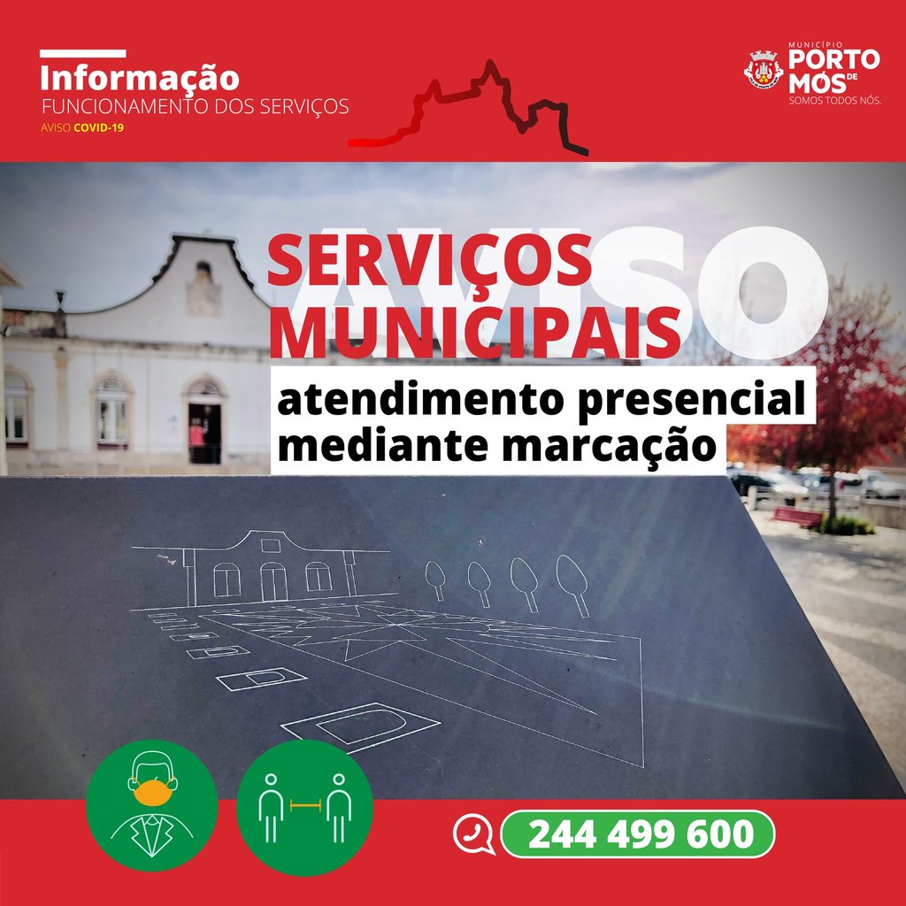 Serviços Municipais, atendimento presencial mediante marcação