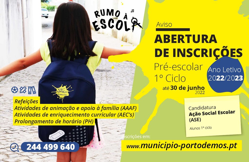 Ano Letivo 2022/2023 - Inscrições abertas Pré-escolar e 1º Ciclo