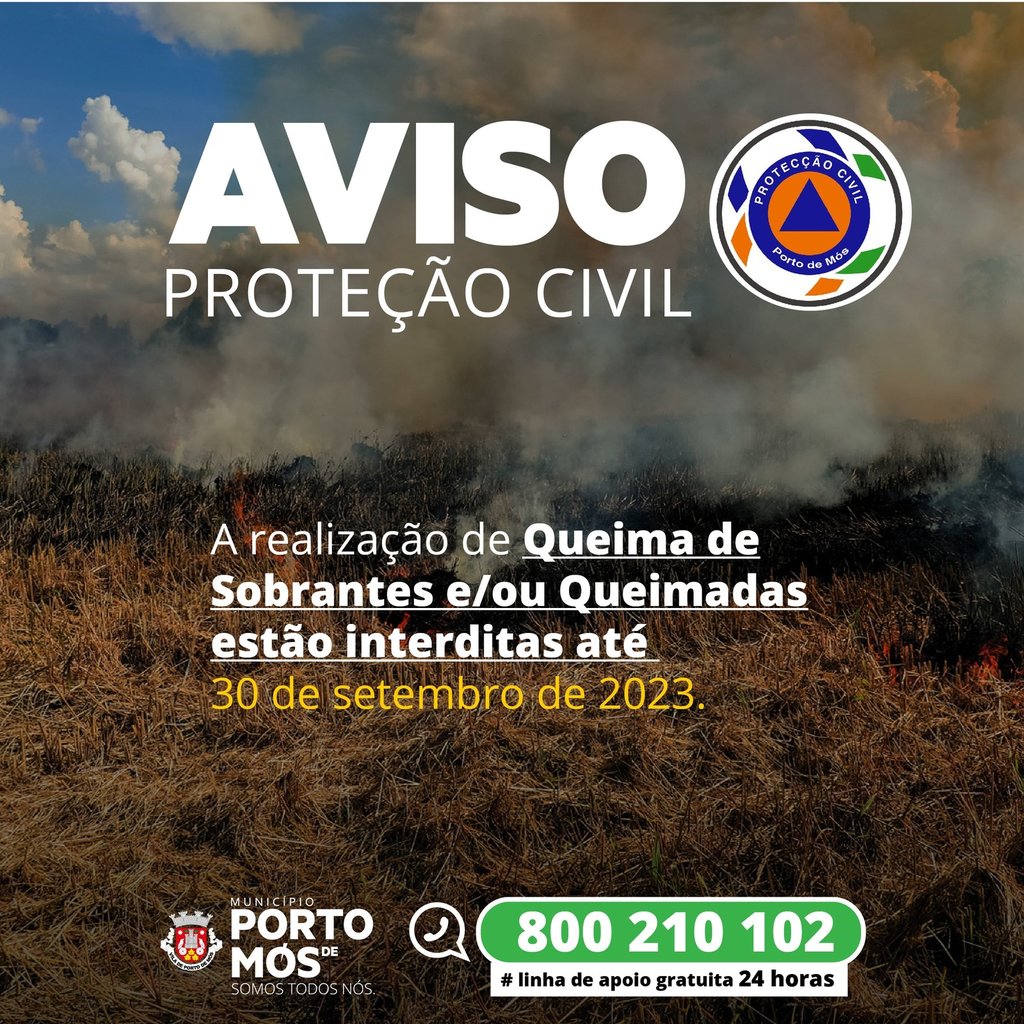 AVISO - Proteção Civil - Queima de Sobrantes e/ou Queimadas. 