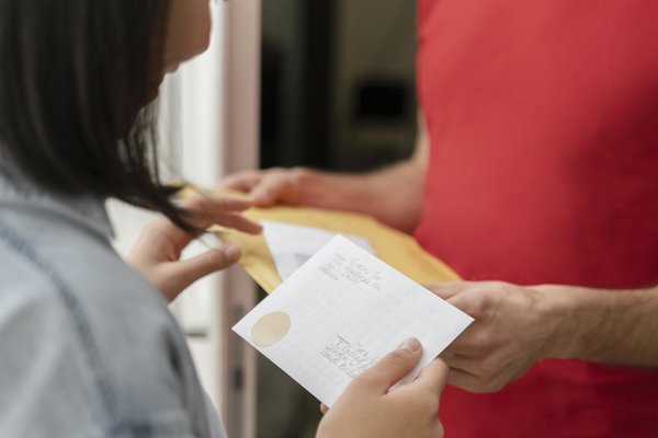 close_up_woman_received_mail_by_delivery_service
