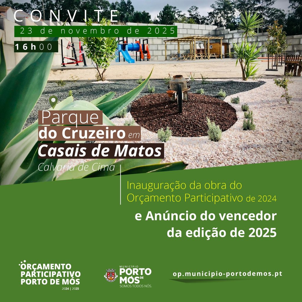 Orçamento Participativo - convite para inauguração da obra vencedora 2024 e anúncio do vencedor 2025