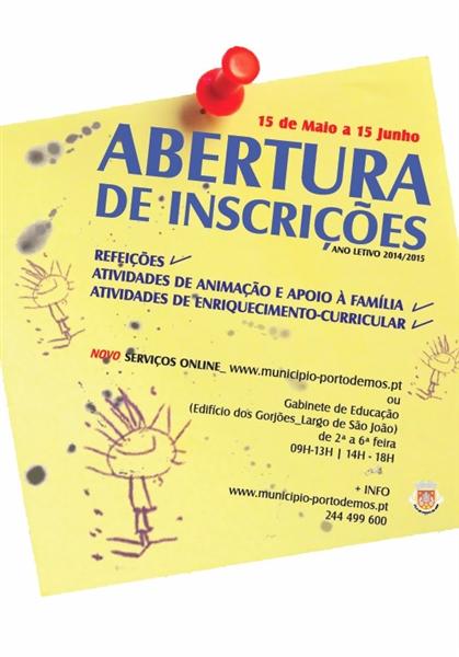 Inscrições Ano Letivo 2014/2015 decorrem de 15 Maio a 15 Junho