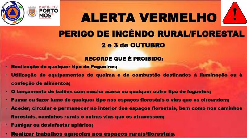 Alerta vermelho - Perigo de incêndio florestal