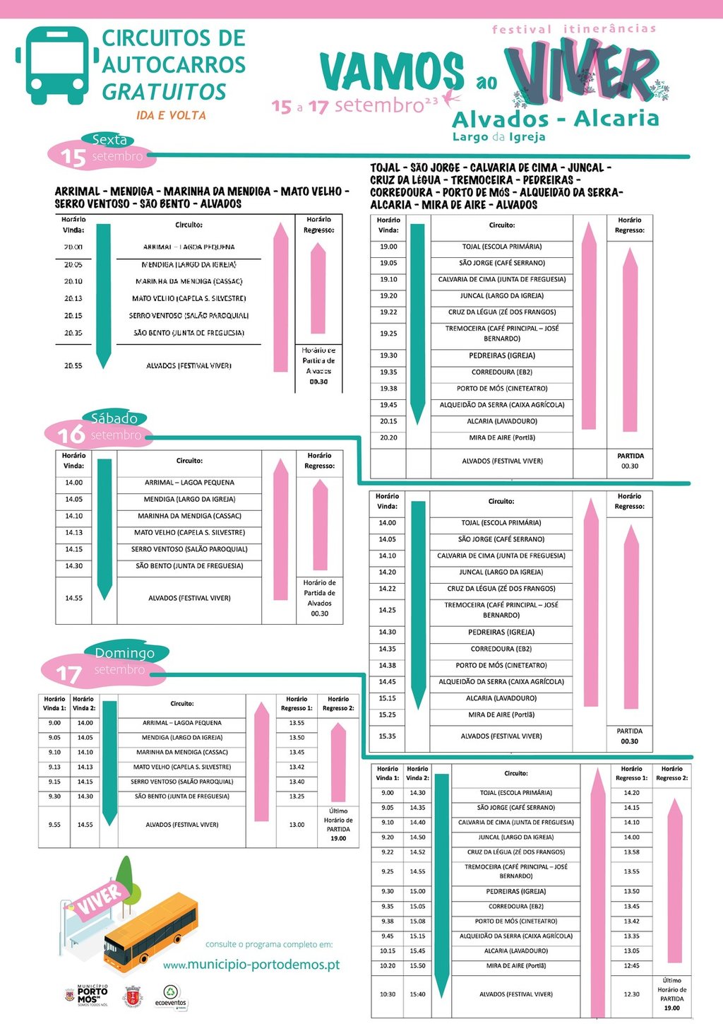 Horários de transporte para o Festival Viver Alvados - Alcaria 2023