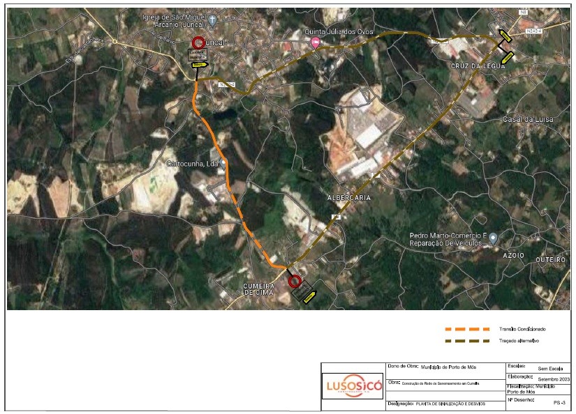 Mapa de condicionamento de trânsito na Rua da Zona Industrial do Juncal