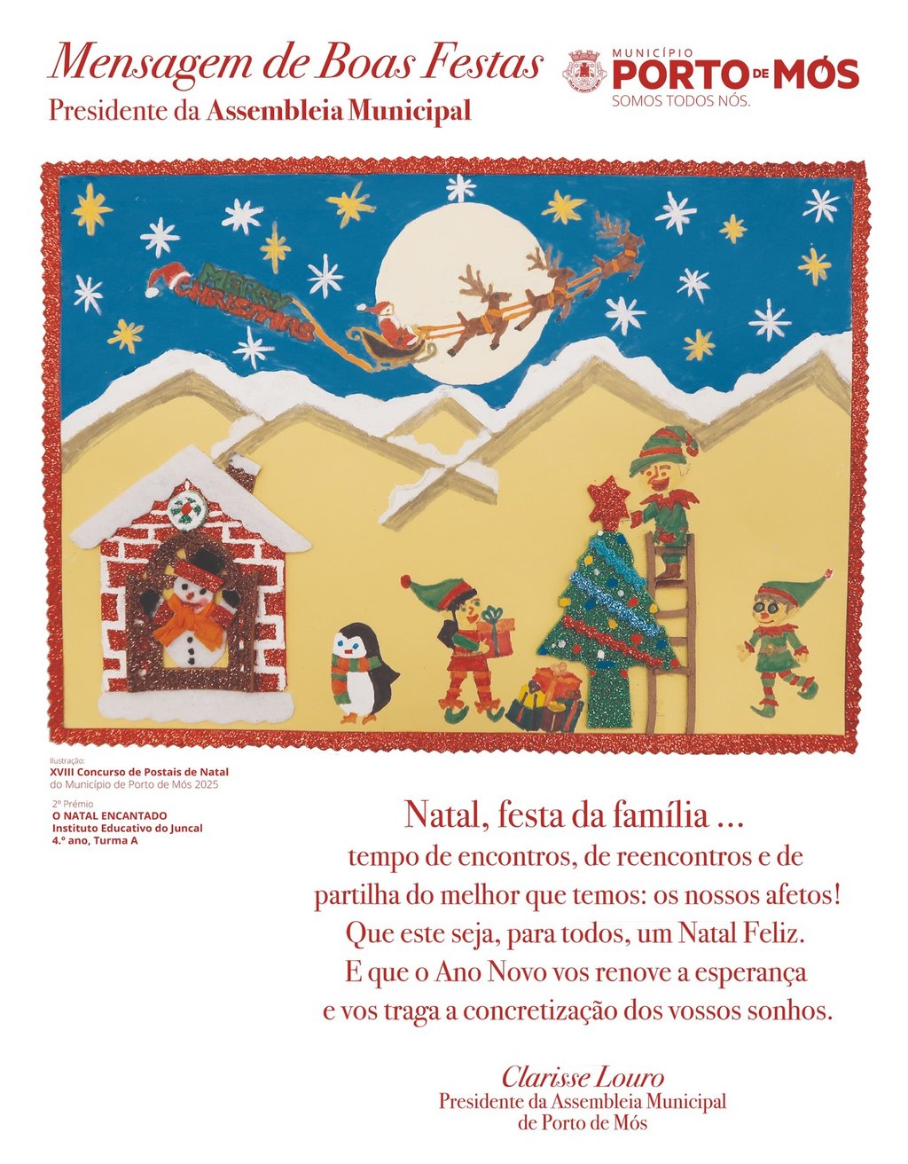 Mensagem de Natal Presidente da Assembleia Municipal, Clarisse Louro