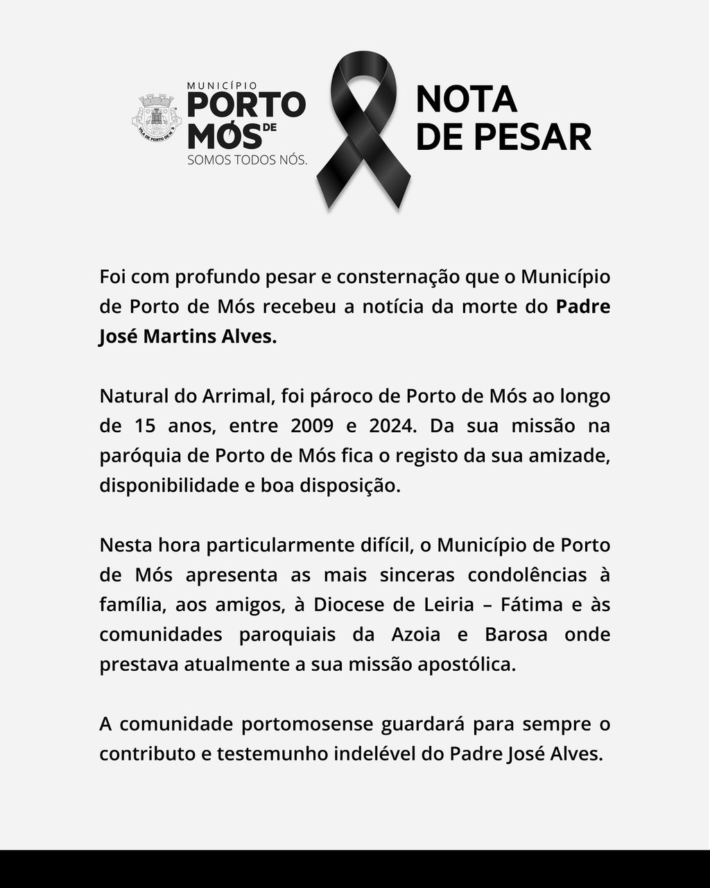 nota de pesar Padre José Alves