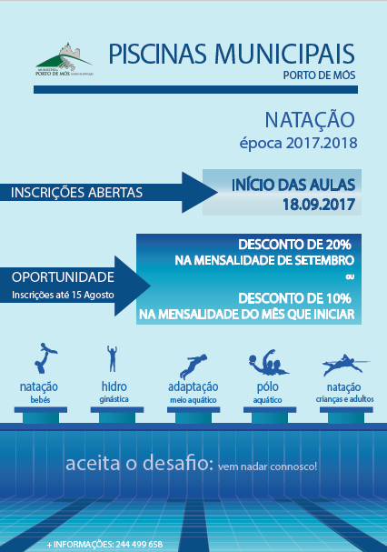 Abertura de inscrições aulas de natação 2017/2018