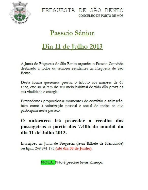 Passeio Senior S. Bento