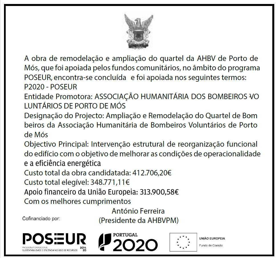 Remodelação e Ampliação do Quartel dos Bombeiros Voluntários de Porto de Mós concluída