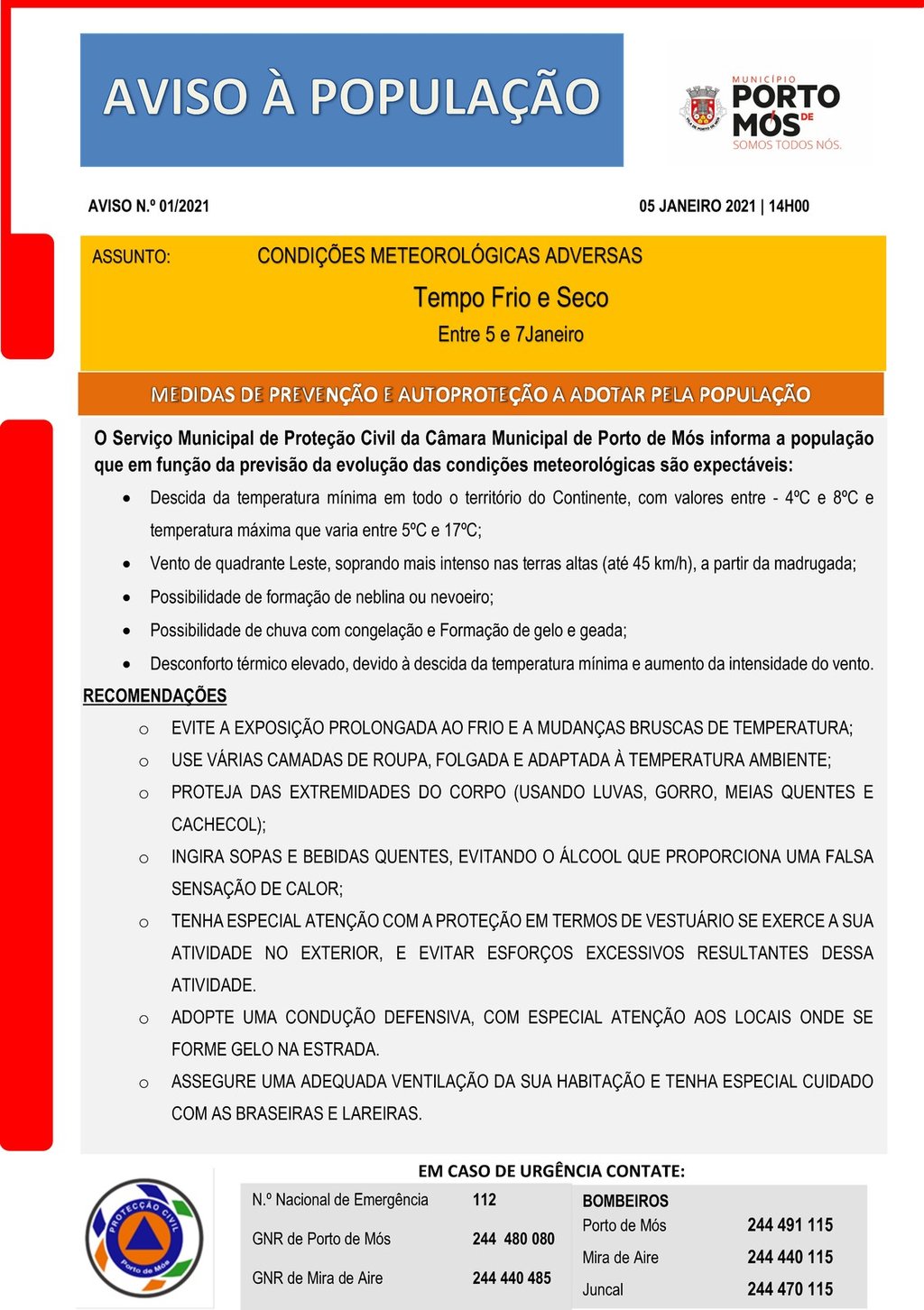 AVISO 01.2021 - cONDIÇÕES METEOROLOGICAS ADVERSAS